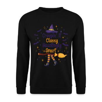 Creepin' It Classy Schaurig-schönes Halloween - Unisex Pullover - Schwarz - Vorne - Alina (178cm) & Michal (187cm)