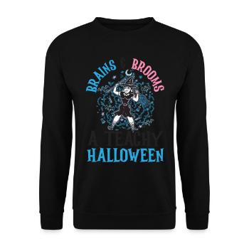 Hirn & Besen: Ein lehrreicher Halloween-Gruselunte - Unisex Pullover - Schwarz - Vorne - Alina (178cm) & Michal (187cm)