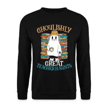 Schaurig-schöner Lehrer sucht Lehrer-Halloween hei - Unisex Pullover - Schwarz - Vorne - Alina (178cm) & Michal (187cm)