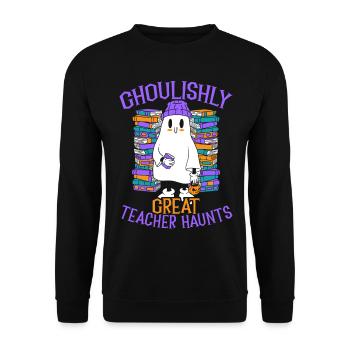 Schaurig-schöner Lehrer sucht Lehrer-Halloween hei - Unisex Pullover - Schwarz - Vorne - Alina (178cm) & Michal (187cm)