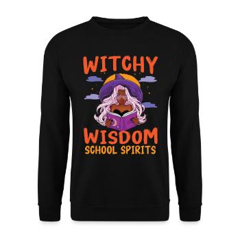 Hexenweisheit Schulgeister Lehrer Halloween - Unisex Pullover - Schwarz - Vorne - Alina (178cm) & Michal (187cm)