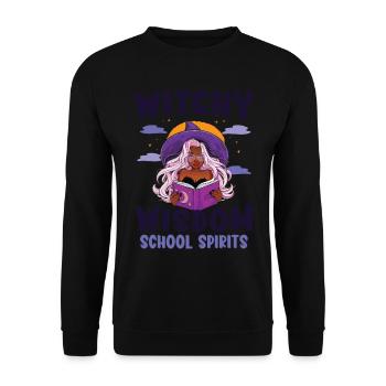 Hexenweisheit Schulgeister Lehrer Halloween - Unisex Pullover - Schwarz - Vorne - Alina (178cm) & Michal (187cm)