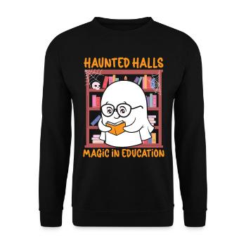 Haunted Halls Magie in der Bildung Lehrer Hallowee - Unisex Pullover - Schwarz - Vorne - Alina (178cm) & Michal (187cm)