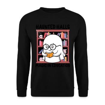 Haunted Halls Magie in der Bildung Lehrer Hallowee - Unisex Pullover - Schwarz - Vorne - Alina (178cm) & Michal (187cm)