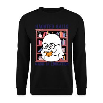 Haunted Halls Magie in der Bildung Lehrer Hallowee - Unisex Pullover - Schwarz - Vorne - Alina (178cm) & Michal (187cm)