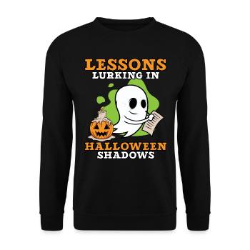 Lektionen, die in den Schatten von Halloween lauer - Unisex Pullover - Schwarz - Vorne - Alina (178cm) & Michal (187cm)