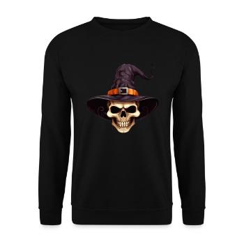 Spooky Halloween: Crâne avec chapeau de sorcière - Sweat-shirt Unisexe - noir - Devant - Alina (178cm) & Michal (187cm)