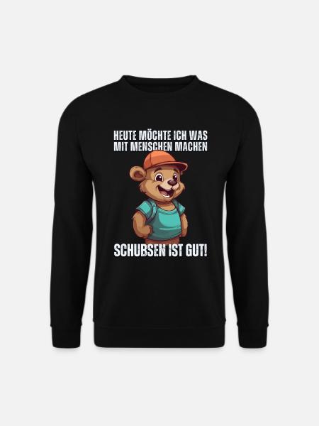 "Heute Menschen schubsen" - Sarkastischer Teddybär - Unisex Pullover - Schwarz