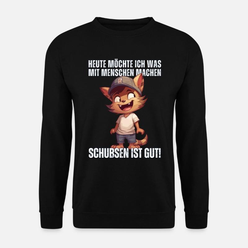"Heute Menschen schubsen" - Sarkastische Katze - Unisex Pullover - Schwarz