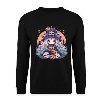 Hexe Helloween Kürbis Helloween Hexen - Unisex Pullover - Schwarz - Vorne - Alina (178cm) & Michal (187cm)