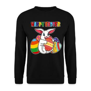 Fröhlicher Osterhase Eiersuche Frohe Ostern - Unisex Pullover - Schwarz - Vorne - Alina (178cm) & Michal (187cm)