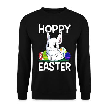 Hoppy Easter Süßer Osterhase Ostern Eiersuche - Unisex Pullover - Schwarz - Vorne - Alina (178cm) & Michal (187cm)
