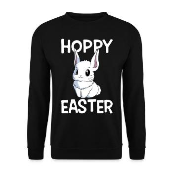Hoppy Easter Süßer Osterhase Ostern Eiersuche - Unisex Pullover - Schwarz - Vorne - Alina (178cm) & Michal (187cm)