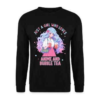 Just a girl who loves Anime and Boba Bubble Tea - Unisex Pullover - Schwarz - Vorne - Alina (178cm) & Michal (187cm)