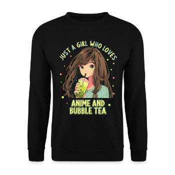 Just a girl who loves Anime and Boba Bubble Tea - Unisex Pullover - Schwarz - Vorne - Alina (178cm) & Michal (187cm)