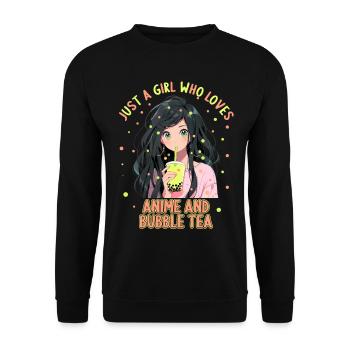 Just a girl who loves Anime and Boba Bubble Tea - Unisex Pullover - Schwarz - Vorne - Alina (178cm) & Michal (187cm)