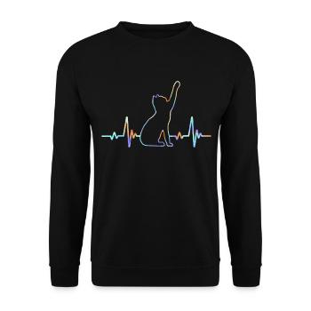 Heartbeat Cat Lover Animal Silhouette - Unisex Sweatshirt - black - Front - Alina (178cm) & Michal (187cm)