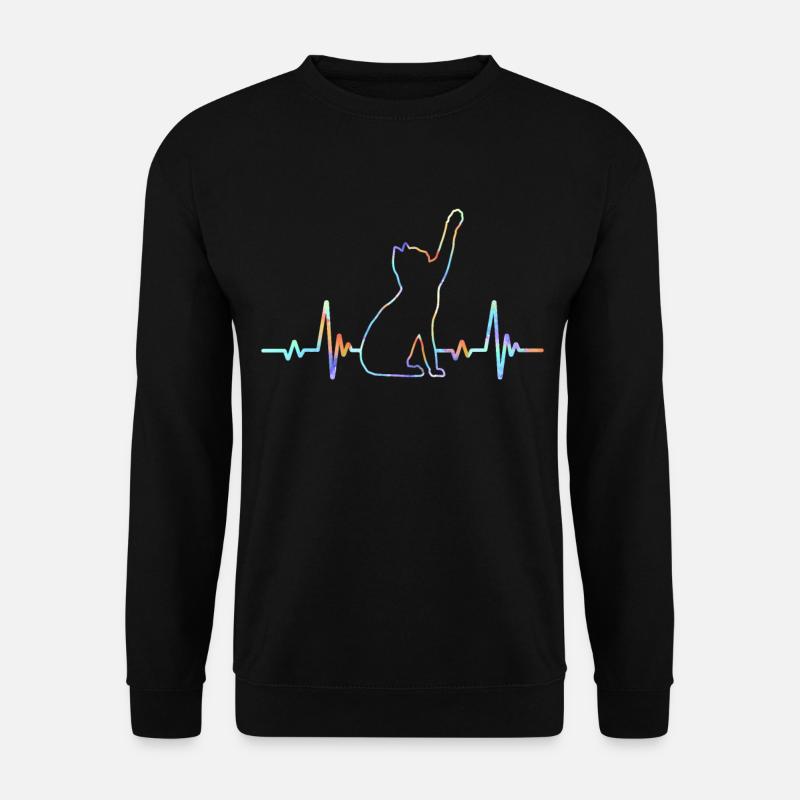 Herzschlag Katze Liebhaber Tier Silhouette - Unisex Pullover - Schwarz