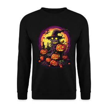 Spooky Halloween: Crâne avec chapeau de sorcière - Sweat-shirt Unisexe - noir - Devant - Alina (178cm) & Michal (187cm)