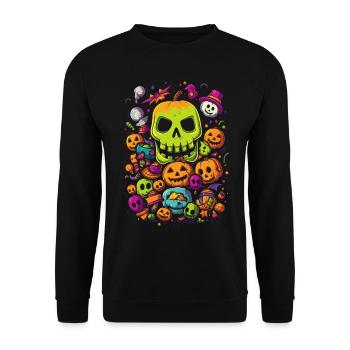 Gruseliges Halloween-Design Totenschädel Kürbisse - Unisex Pullover - Schwarz - Vorne - Alina (178cm) & Michal (187cm)