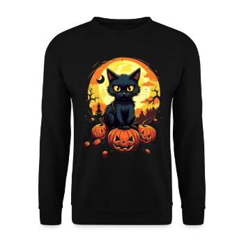 Magic Night: Cute Cat on Pumpkin Moonshine - Unisex Sweatshirt - black - Front - Alina (178cm) & Michal (187cm)