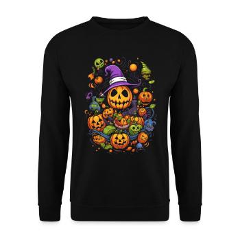Creepy Funny Halloween Pop Art Design: Citrouille - Sweat-shirt Unisexe - noir - Devant - Alina (178cm) & Michal (187cm)