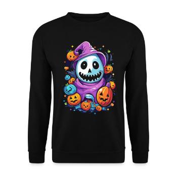Smiling Ghost and Witch's Hat – Sweet Creepy Joy - Unisex Sweatshirt - black - Front - Alina (178cm) & Michal (187cm)