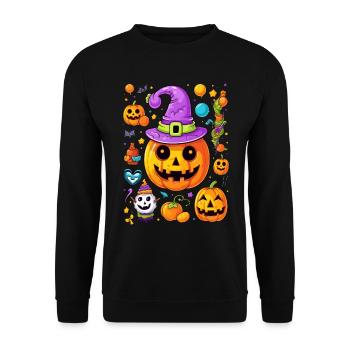 Cool Halloween pop art design citrouille et chapeau de sorcière - Sweat-shirt Unisexe - noir - Devant - Alina (178cm) & Michal (187cm)