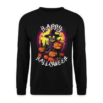 Design pop art effrayant et amusant: Joyeux Halloween - Sweat-shirt Unisexe - noir - Devant - Alina (178cm) & Michal (187cm)