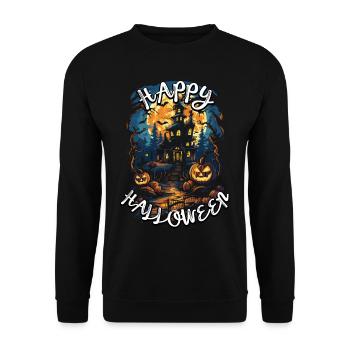 Happy Halloween with spooky pumpkin design - Unisex Sweatshirt - black - Front - Alina (178cm) & Michal (187cm)