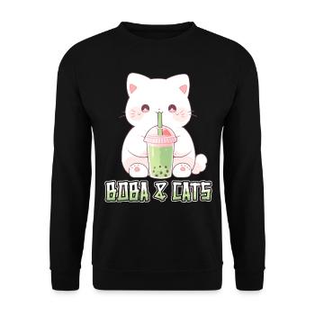 Boba and Cats Katze die Bubble Tee Mädchen Anime - Unisex Pullover - Schwarz - Vorne - Alina (178cm) & Michal (187cm)