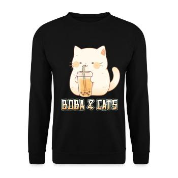 Boba and Cats Katze die Bubble Tee Mädchen Anime - Unisex Pullover - Schwarz - Vorne - Alina (178cm) & Michal (187cm)