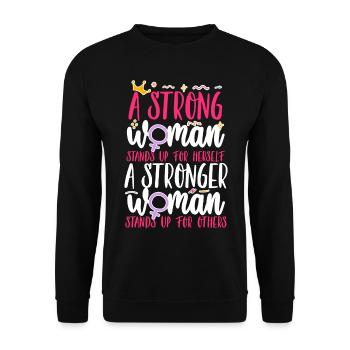 Feminist A Strong Woman Stands Up - Unisex Pullover - Schwarz - Vorne - Alina (178cm) & Michal (187cm)