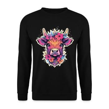 Vache Tête de vache Audacieuse Agriculture Veau - Sweat-shirt Unisexe - noir - Devant - Alina (178cm) & Michal (187cm)