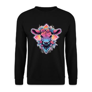 Vache Tête de vache Audacieuse Agriculture Veau - Sweat-shirt Unisexe - noir - Devant - Alina (178cm) & Michal (187cm)