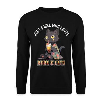 Anime Kawaii just a girl who loves Boba and Cats - Unisex Pullover - Schwarz - Vorne - Alina (178cm) & Michal (187cm)