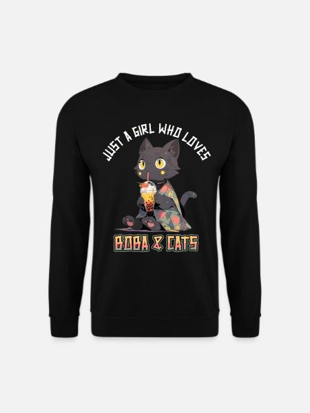 Anime Kawaii just a girl who loves Boba and Cats - Unisex Sweatshirt - black