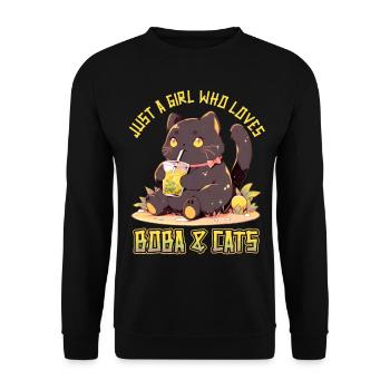Anime Kawaii just a girl who loves Boba and Cats - Unisex Pullover - Schwarz - Vorne - Alina (178cm) & Michal (187cm)