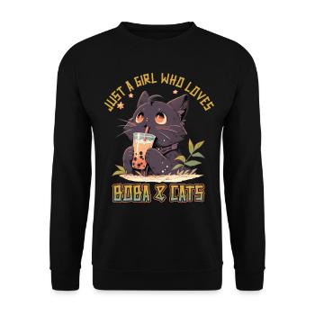 Anime Kawaii just a girl who loves Boba and Cats - Unisex Pullover - Schwarz - Vorne - Alina (178cm) & Michal (187cm)