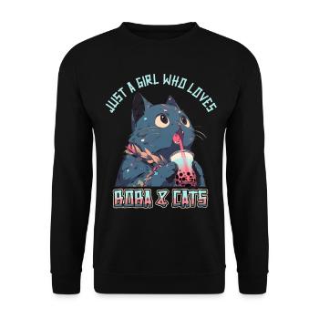 Anime Kawaii just a girl who loves Boba and Cats - Unisex Pullover - Schwarz - Vorne - Alina (178cm) & Michal (187cm)