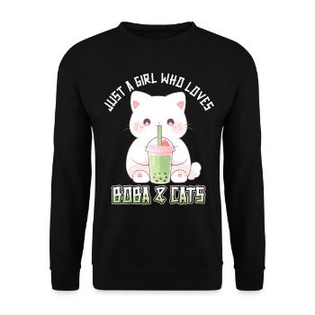 Anime Kawaii just a girl who loves Boba and Cats - Unisex Pullover - Schwarz - Vorne - Alina (178cm) & Michal (187cm)