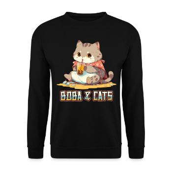 Boba and Cats Katze die Bubble Tee Mädchen Anime - Unisex Pullover - Schwarz - Vorne - Alina (178cm) & Michal (187cm)