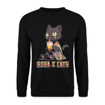 Boba and Cats Katze die Bubble Tee Mädchen Anime - Unisex Pullover - Schwarz - Vorne - Alina (178cm) & Michal (187cm)