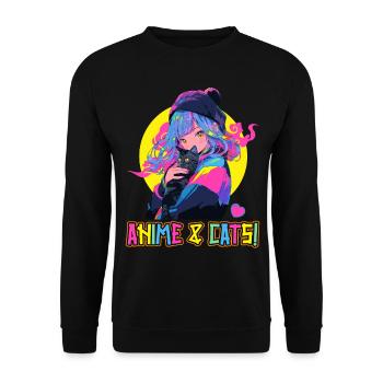 Anime and Cats Kawaii Girl Anime - Unisex Sweatshirt - black - Front - Alina (178cm) & Michal (187cm)