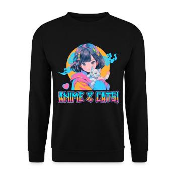 Anime and Cats Kawaii Girl Anime - Unisex Sweatshirt - black - Front - Alina (178cm) & Michal (187cm)