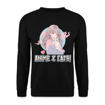 Anime and Cats Kawaii Girl Anime - Unisex Sweatshirt - black - Front - Alina (178cm) & Michal (187cm)