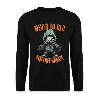 Creepy Candy Hunt: Never Too Old For Free Candy - Unisex Pullover - Schwarz - Vorne - Alina (178cm) & Michal (187cm)