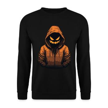 Gruselig-cooler Jack O'Lantern mit rotem Hoodie - Unisex Pullover - Schwarz - Vorne - Alina (178cm) & Michal (187cm)