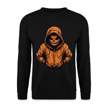Gruselig-stylischer Jack O'Lantern Roter Hoodie - Unisex Pullover - Schwarz - Vorne - Alina (178cm) & Michal (187cm)