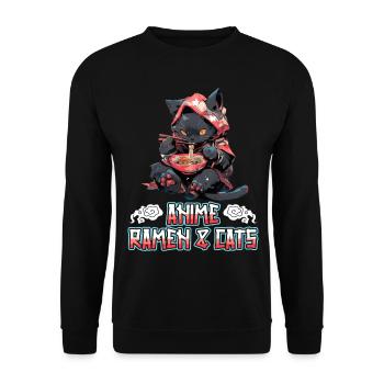Anime Manga Kawaii Cat Eats Ramen Noodles - Unisex Sweatshirt - black - Front - Alina (178cm) & Michal (187cm)